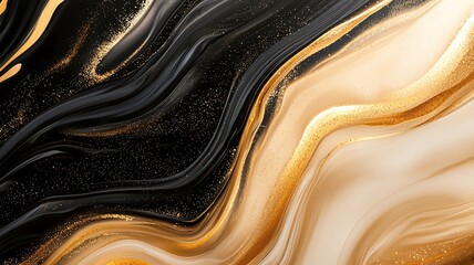 Elegant marble abstract art featuring flowing black, white and gold lines, perfect for modern decor and creative projects.