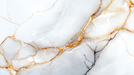 Elegant marble texture featuring white stone with striking gold veins, ideal for luxury backgrounds and design projects.