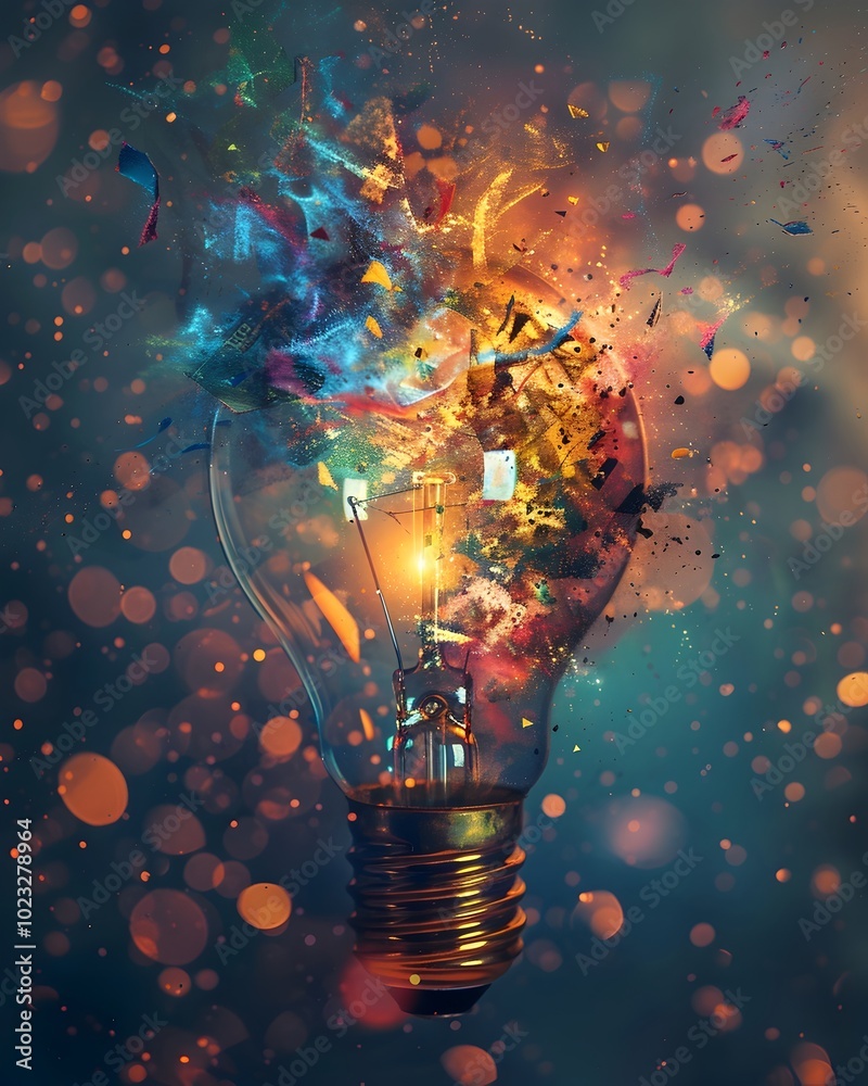 Sticker Explosive Burst of Colorful Light Symbolizing Breakthrough Idea and Creative