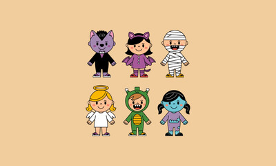Fototapeta premium Group of kids in fun monster and character costumes