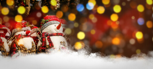 Obraz premium Doll christmas snowmen. Christmas and New Year s toys and decorations. Snowman decoration for christmas.