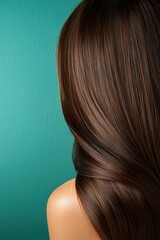 Fototapeta premium Elegant Long Hair Against Turquoise Background