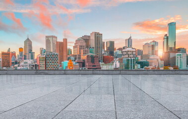 building city skyline at sunset outdoor park landscape street horizon cityscape