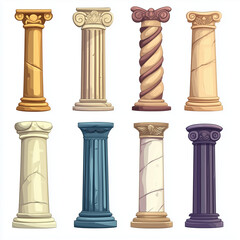 cartoon style ancient column isolated on white background