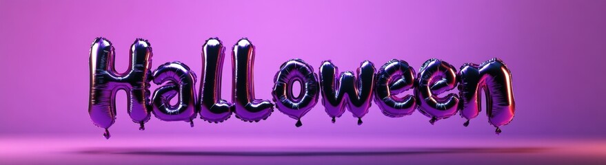 Fototapeta premium Colorful Halloween balloons on a purple background at night