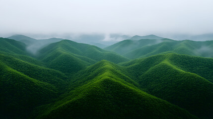 Fototapeta premium Green Mountains and Mist Create a Beautiful Scene | Serene Landscape for Nature Lovers and Outdoor Enthusiasts