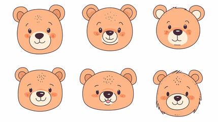 Obraz premium Set Bear card templates. Cute cartoon bear faces,paper art and digital craft style.