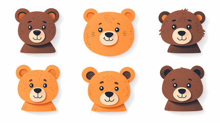 Fototapeta premium Set Bear card templates. Cute cartoon bear faces,paper art and digital craft style.