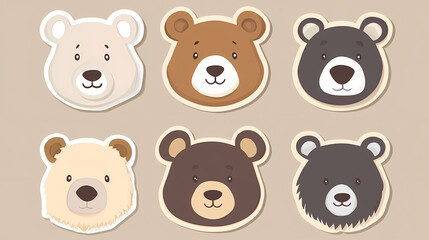 Set Bear card templates. Cute cartoon bear faces,paper art and digital craft style.