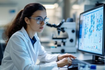 Scientist Working with Computer Data in Lab