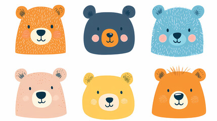Fototapeta premium Set Bear card templates. Cute cartoon bear faces,paper art and digital craft style.