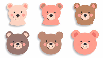Obraz premium Set Bear card templates. Cute cartoon bear faces,paper art and digital craft style.