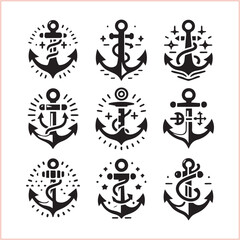 Set of sea anchor symbol set isolated anchor with a heart charm on white background vector illustration