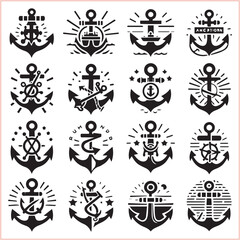 Fototapeta premium Set of sea anchor symbol set isolated anchor with a heart charm on white background vector illustration