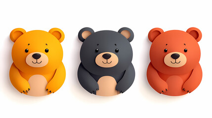 Obraz premium Set Bear card templates. Cute cartoon bear faces,paper art and digital craft style.