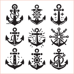 Fototapeta premium Set of sea anchor symbol set isolated anchor with a heart charm on white background vector illustration