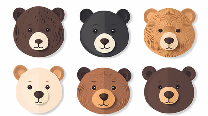 Fototapeta premium Set Bear card templates. Cute cartoon bear faces,paper art and digital craft style.