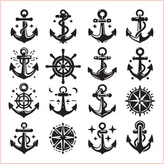 Set of sea anchor symbol set isolated anchor with a heart charm on white background vector illustration