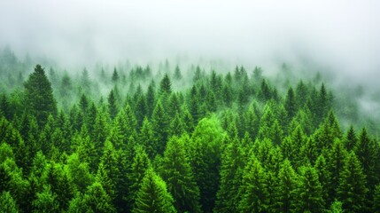 Forest covered in smog, green trees barely visible through dense gray haze, suffocating atmosphere, environmental destruction theme 