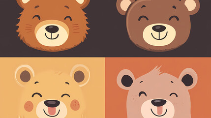 Obraz premium Set Bear card templates. Cute cartoon bear faces,paper art and digital craft style.