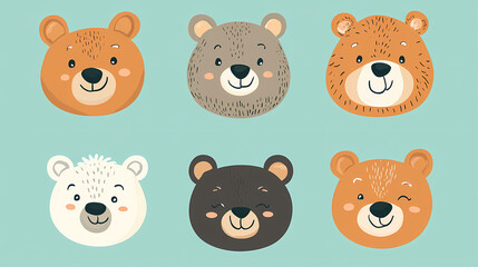Obraz premium Set Bear card templates. Cute cartoon bear faces,paper art and digital craft style.