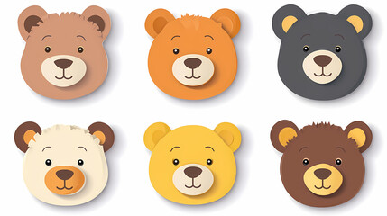 Obraz premium Set Bear card templates. Cute cartoon bear faces,paper art and digital craft style.