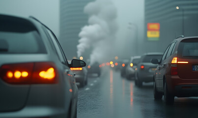 Obraz premium Urban Pollution Concept Image with Traffic Jam | Visualising Environmental Challenges in City Life