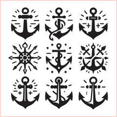 Fototapeta premium Set of sea anchor symbol set isolated anchor with a heart charm on white background vector illustration