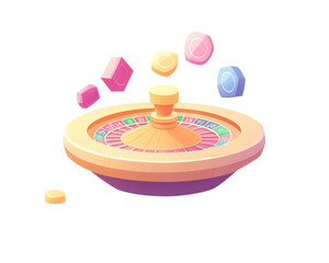 Colorful roulette wheel with vibrant betting chips, isolated on white background.