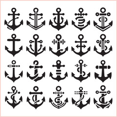 Set of sea anchor symbol set isolated anchor with a heart charm on white background vector illustration


