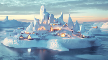 Obraz premium A traditional inuit village, showcasing the rich cultural heritage of greenland's indigenous peoples. Inuit Ice Sculptures. Illustration