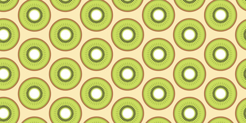 Seamless pattern with kiwi fruit motif on light brown background