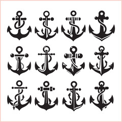 Set of sea anchor symbol set isolated anchor with a heart charm on white background vector illustration