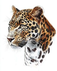 Obraz premium Close-up pencil drawing of leopard, panthera pardus, looking to the side.
