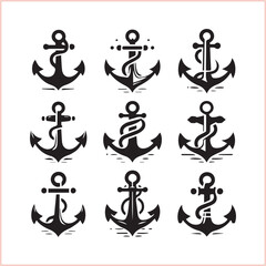 Set of sea anchor symbol set isolated anchor with a heart charm on white background vector illustration