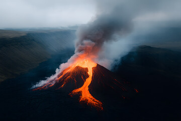 Volcano Erupting with Lava Flowing Down Its Slopes | Captivating Natural Phenomenon in Geology