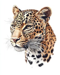 Obraz premium Close-up pencil drawing of leopard, panthera pardus, looking to the side.
