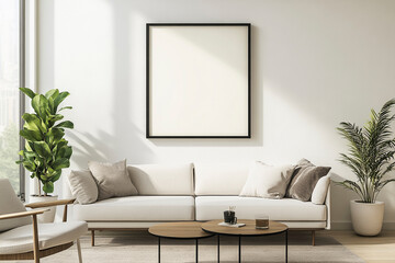 Fototapeta premium Modern Japandi Minimalist Living Room with Art Frame