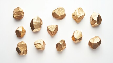 Fototapeta premium Group of rough-textured gold nuggets arranged on a clean white background