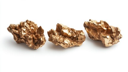 Obraz premium Set of irregularly shaped gold nuggets with rough textures isolated on white