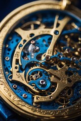 Obraz premium Close-Up of a Luxurious Clock Dial Featuring Gilded Mechanisms and Designed Gears