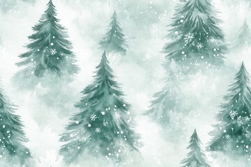 Obraz premium Watercolor Winter Pine Trees Pattern - Snowy Forest Background