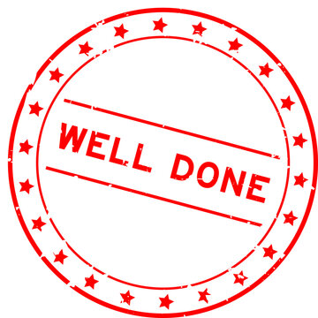 Grunge red well done word round rubber seal stamp on white background
