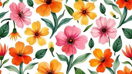 Obraz premium Seamless pattern with bright spring flowers