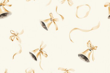 Watercolor Golden Bells Pattern - Festive Christmas Design