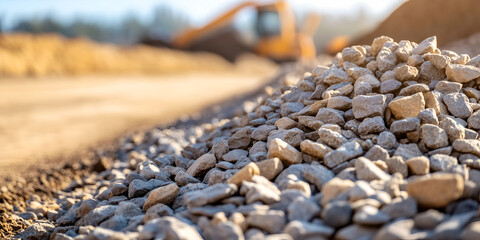 Obraz premium Pile of gravel on a road construction site, close-up