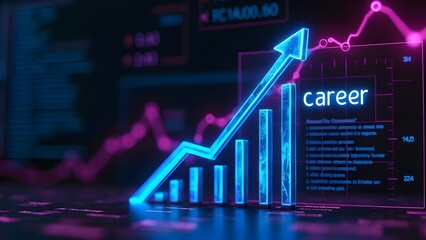 Career success growth with professional skill blue bar chart with a high growth rate leadership development
