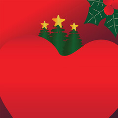 writing template with Christmas tree ornaments with dominant red color and Christmas leaves on the top right side. christmas background with christmas tree.