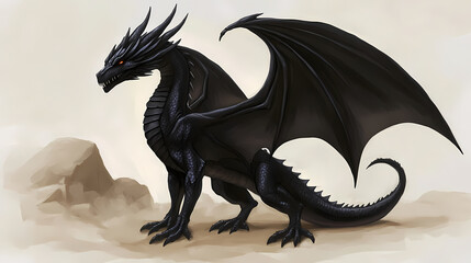Colossal black fantastic dragon. fantasy monster. generate ai. Shadow Dragon. Illustration