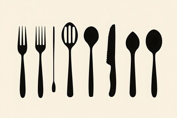 A Row of Black Silhouettes of Utensils
